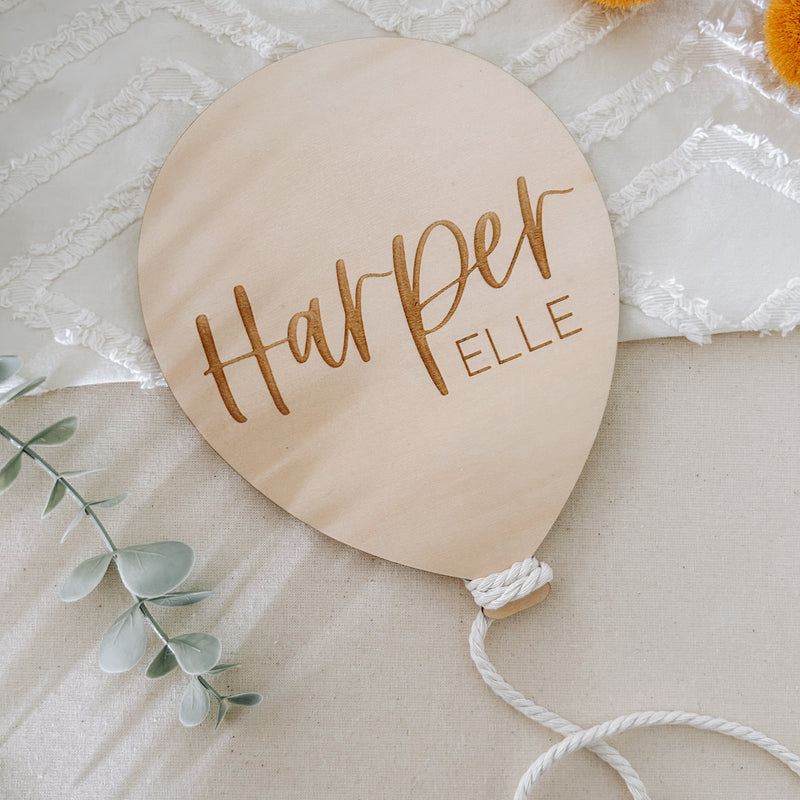 Wooden balloon baby name plaque