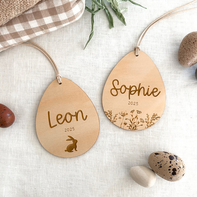 Personalised wooden Easter egg tags engraved 