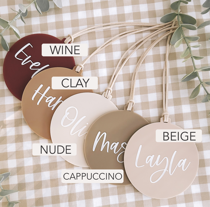 PERSONALISED CHRISTMAS ORNAMENTS BEIGE NATURAL XMAS BAUBLES