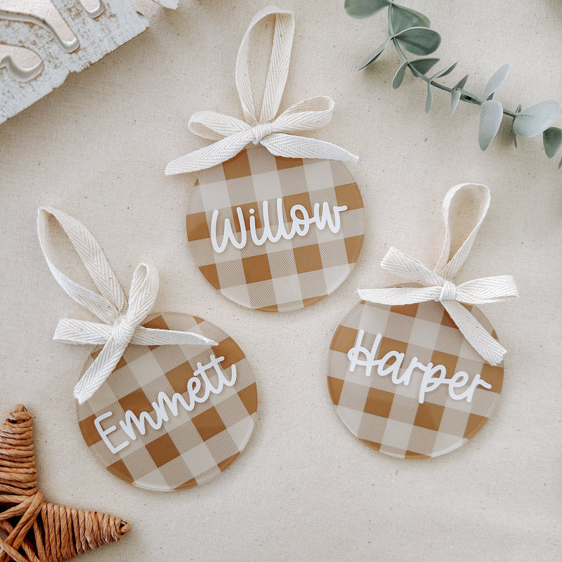 Personalised Luxury Provincial personalised christmas ornaments with name and gingham design