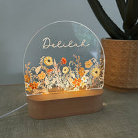 Personalised arch night light lamp with name flowers for girls room or nursery