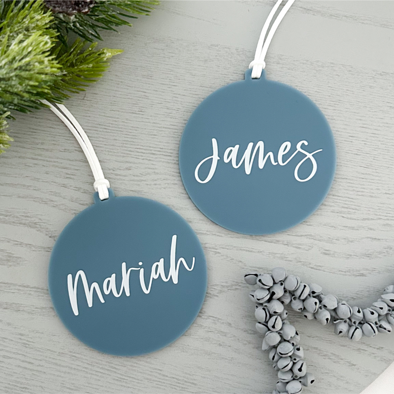 personalised blue acrylic name christmas ornament