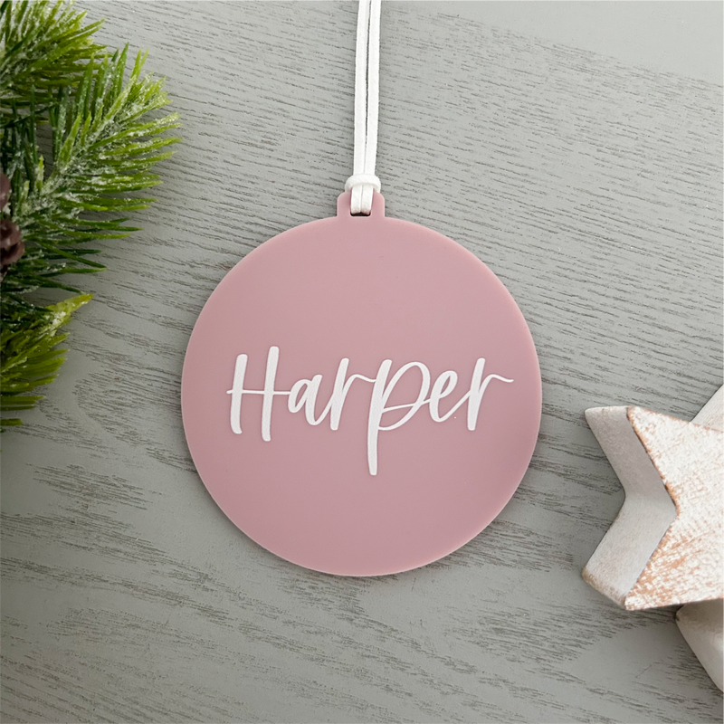 baby blush pink christmas bauble ornament